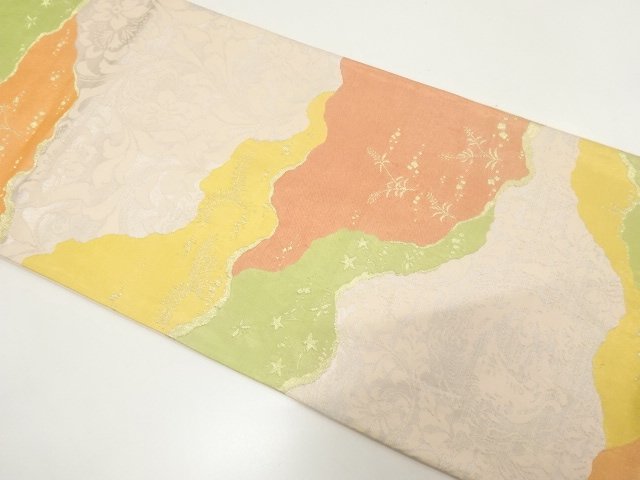 JAPANESE KIMONO / ANTIQUE FUKURO OBI / FLORAL PATTERNS WOVEN THE MICHI